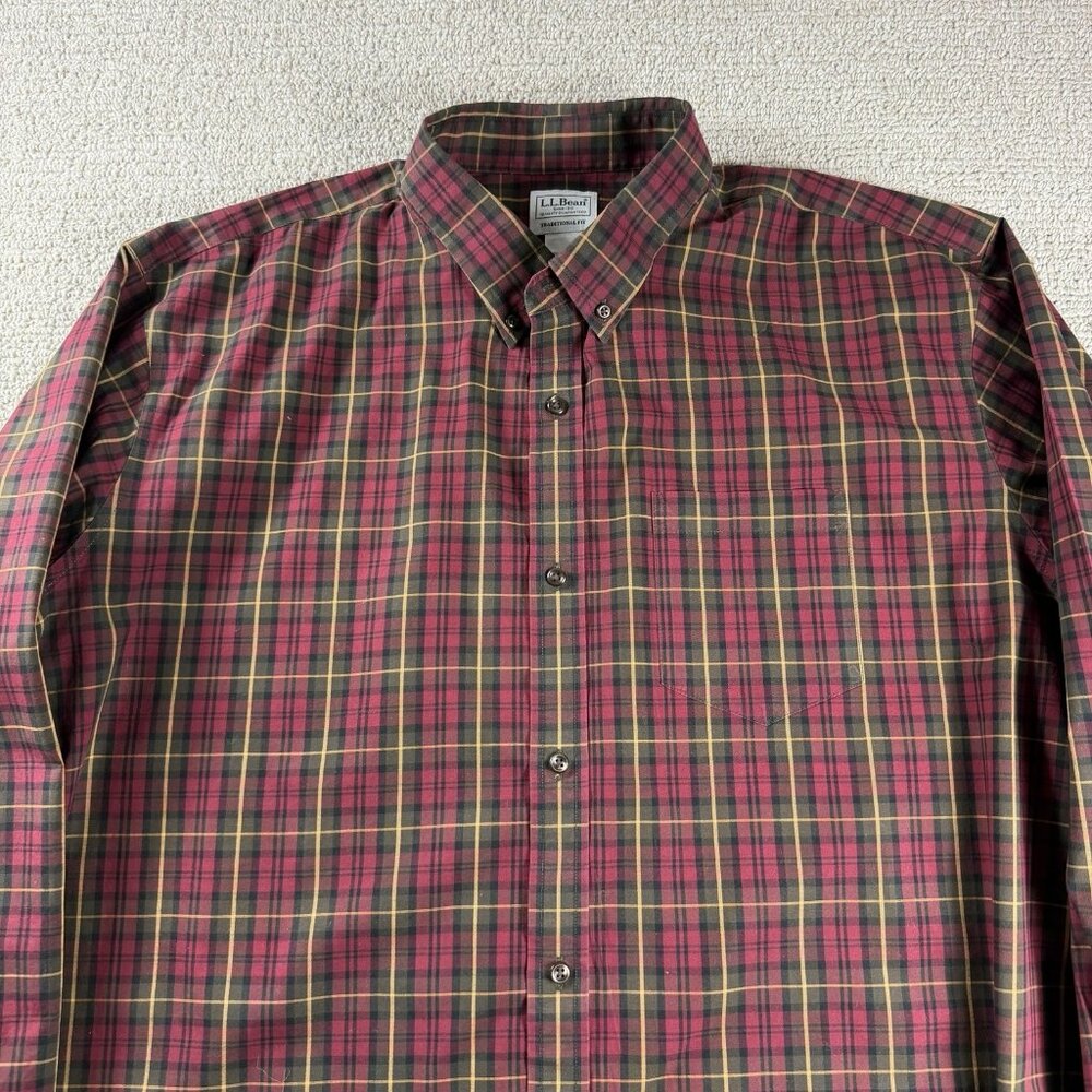 L.L. Bean Button Down Plaid Shirt Maroon Green Men’s Size XXL - Picture 2 of 8